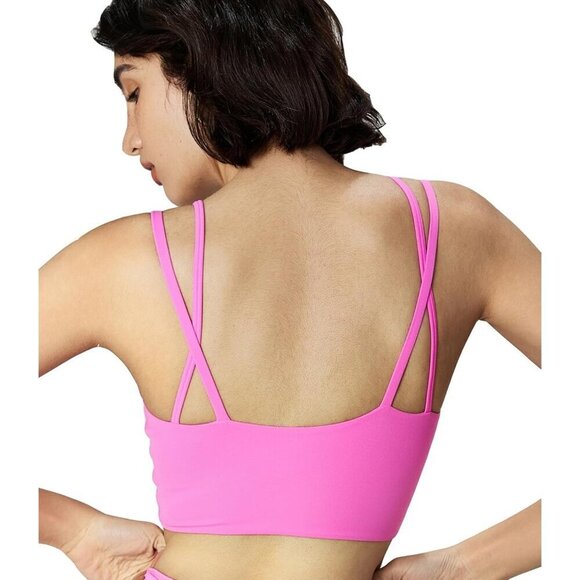 Women Pink Strappy Sports Bra Sexy with Removable Pads Backless Yoga Tank Tops